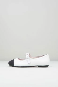 Best Pirce ✔️ BLOCHSTORE-US 👧 Girls Cassiopeia Ballet Flats White Black Leather 💯